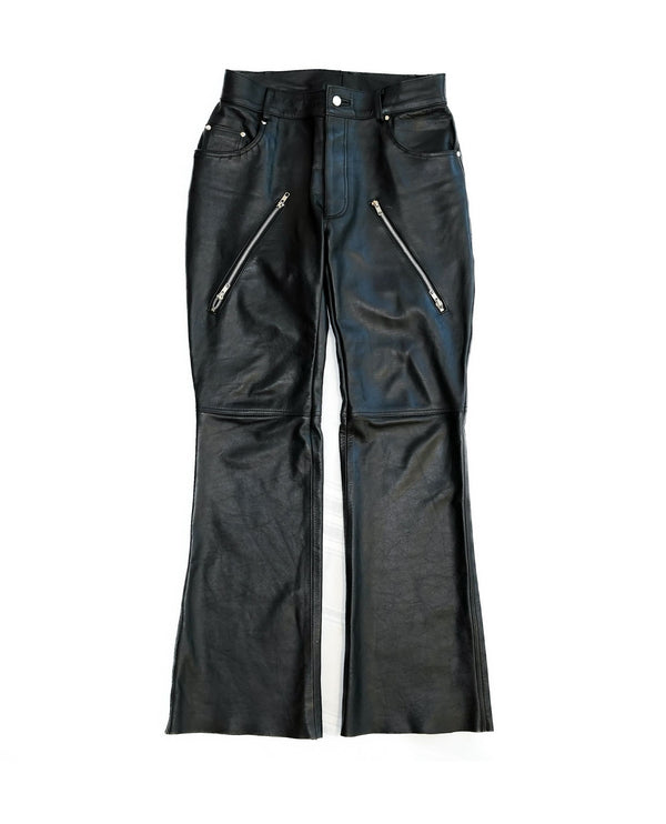 LEATHER BOOTCUT ZIPPERED PANTS