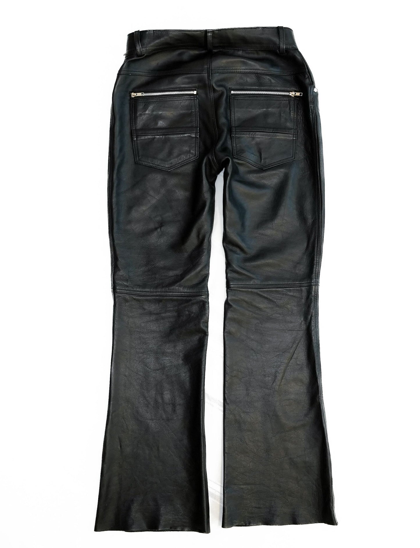 LEATHER BOOTCUT ZIPPERED PANTS